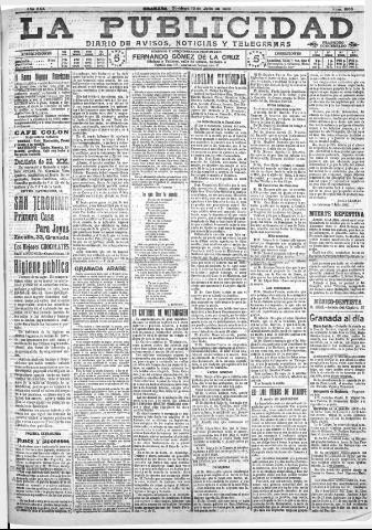 'La publicidad : diario de avisos noticias y telegramas. Eco fiel de la opinión y verdadero defensor de los intereses morales y materiales de Granada y su provincia' - Año XXX Número 8165 (10/07/1910)