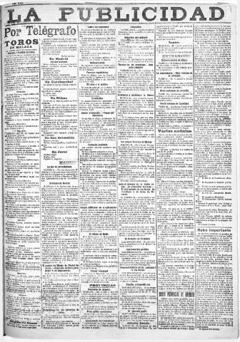 'La publicidad : diario de avisos noticias y telegramas. Eco fiel de la opinión y verdadero defensor de los intereses morales y materiales de Granada y su provincia' - Año XXX Número 8208 (22/08/1910)