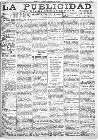 'La publicidad : diario de avisos noticias y telegramas. Eco fiel de la opinión y verdadero defensor de los intereses morales y materiales de Granada y su provincia' - Año XXX Número 8210 (24/08/1910)