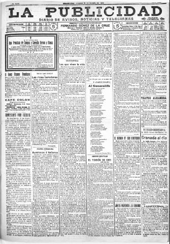 'La publicidad : diario de avisos noticias y telegramas. Eco fiel de la opinión y verdadero defensor de los intereses morales y materiales de Granada y su provincia' - Año XXX Número 8190 (04/08/1910)