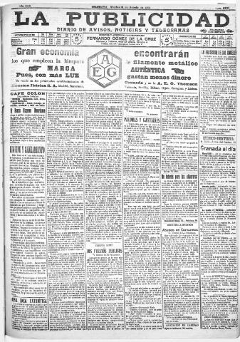 'La publicidad : diario de avisos noticias y telegramas. Eco fiel de la opinión y verdadero defensor de los intereses morales y materiales de Granada y su provincia' - Año XXX Número 8202 (16/08/1910)