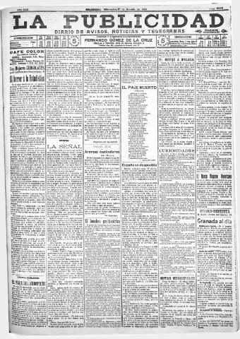 'La publicidad : diario de avisos noticias y telegramas. Eco fiel de la opinión y verdadero defensor de los intereses morales y materiales de Granada y su provincia' - Año XXX Número 8203 (17/08/1910)