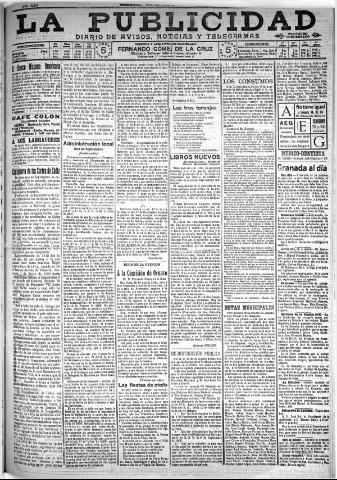 'La publicidad : diario de avisos noticias y telegramas. Eco fiel de la opinión y verdadero defensor de los intereses morales y materiales de Granada y su provincia' - Año XXX Número 8223 (06/09/1910)