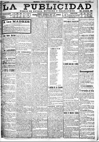 'La publicidad : diario de avisos noticias y telegramas. Eco fiel de la opinión y verdadero defensor de los intereses morales y materiales de Granada y su provincia' - Año XXX Número 8227 (10/09/1910)