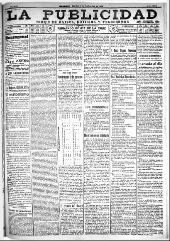 'La publicidad : diario de avisos noticias y telegramas. Eco fiel de la opinión y verdadero defensor de los intereses morales y materiales de Granada y su provincia' - Año XXX Número 8230 (13/09/1910)