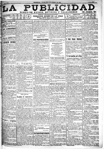 'La publicidad : diario de avisos noticias y telegramas. Eco fiel de la opinión y verdadero defensor de los intereses morales y materiales de Granada y su provincia' - Año XXX Número 8237 (20/09/1910)