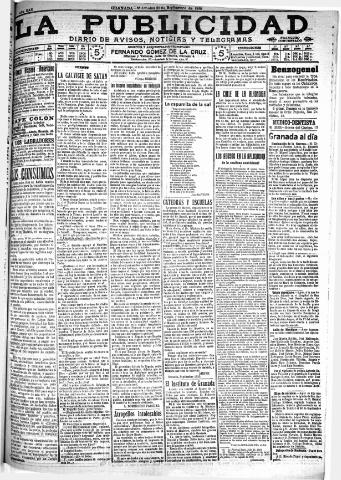'La publicidad : diario de avisos noticias y telegramas. Eco fiel de la opinión y verdadero defensor de los intereses morales y materiales de Granada y su provincia' - Año XXX Número 8238 (21/09/1910)