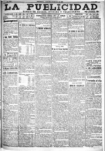 'La publicidad : diario de avisos noticias y telegramas. Eco fiel de la opinión y verdadero defensor de los intereses morales y materiales de Granada y su provincia' - Año XXX Número 8239 (22/09/1910)
