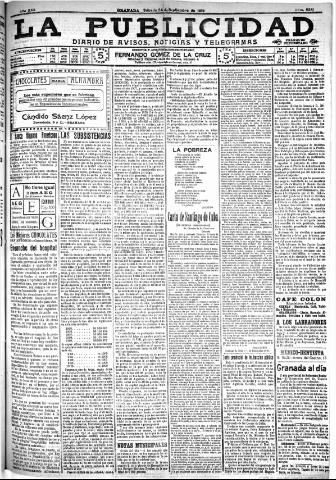 'La publicidad : diario de avisos noticias y telegramas. Eco fiel de la opinión y verdadero defensor de los intereses morales y materiales de Granada y su provincia' - Año XXX Número 8241 (24/09/1910)