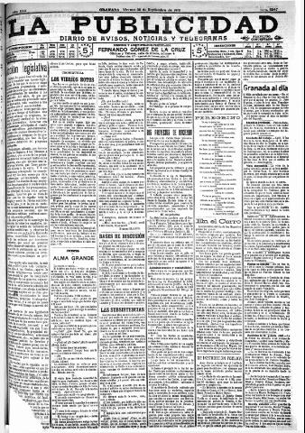 'La publicidad : diario de avisos noticias y telegramas. Eco fiel de la opinión y verdadero defensor de los intereses morales y materiales de Granada y su provincia' - Año XXX Número 8247 (30/09/1910)