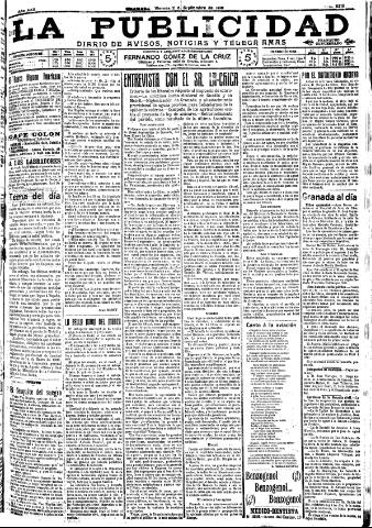 'La publicidad : diario de avisos noticias y telegramas. Eco fiel de la opinión y verdadero defensor de los intereses morales y materiales de Granada y su provincia' - Año XXX Número 8219 (02/09/1910)