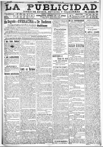 'La publicidad : diario de avisos noticias y telegramas. Eco fiel de la opinión y verdadero defensor de los intereses morales y materiales de Granada y su provincia' - Año XXX Número 8270 (23/10/1910)