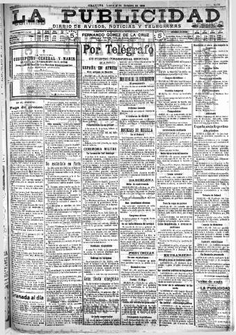 'La publicidad : diario de avisos noticias y telegramas. Eco fiel de la opinión y verdadero defensor de los intereses morales y materiales de Granada y su provincia' - Año XXX Número 8278 (31/10/1910)