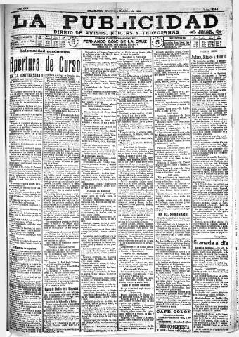 'La publicidad : diario de avisos noticias y telegramas. Eco fiel de la opinión y verdadero defensor de los intereses morales y materiales de Granada y su provincia' - Año XXX Número 8249 (02/10/1910)
