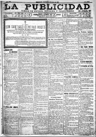 'La publicidad : diario de avisos noticias y telegramas. Eco fiel de la opinión y verdadero defensor de los intereses morales y materiales de Granada y su provincia' - Año XXX Número 8258 (11/10/1910)