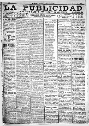 'La publicidad : diario de avisos noticias y telegramas. Eco fiel de la opinión y verdadero defensor de los intereses morales y materiales de Granada y su provincia' - Año XXX Número 8259 (12/10/1910)