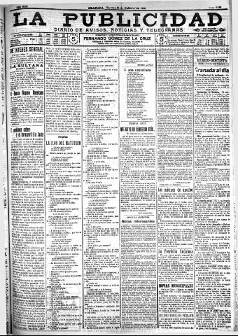 'La publicidad : diario de avisos noticias y telegramas. Eco fiel de la opinión y verdadero defensor de los intereses morales y materiales de Granada y su provincia' - Año XXX Número 8261 (14/10/1910)