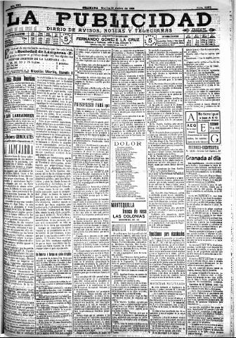 'La publicidad : diario de avisos noticias y telegramas. Eco fiel de la opinión y verdadero defensor de los intereses morales y materiales de Granada y su provincia' - Año XXX Número 8265 (18/10/1910)