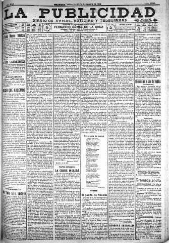 'La publicidad : diario de avisos noticias y telegramas. Eco fiel de la opinión y verdadero defensor de los intereses morales y materiales de Granada y su provincia' - Año XXX Número 8294 (16/11/1910)