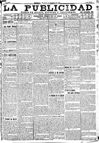 'La publicidad : diario de avisos noticias y telegramas. Eco fiel de la opinión y verdadero defensor de los intereses morales y materiales de Granada y su provincia' - Año XXX Número 8300 (22/11/1910)
