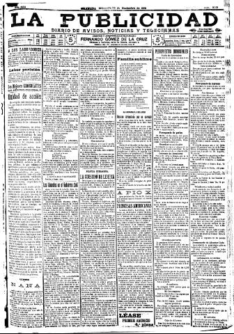 'La publicidad : diario de avisos noticias y telegramas. Eco fiel de la opinión y verdadero defensor de los intereses morales y materiales de Granada y su provincia' - Año XXX Número 8301 (23/11/1910)