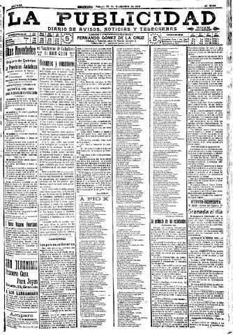 'La publicidad : diario de avisos noticias y telegramas. Eco fiel de la opinión y verdadero defensor de los intereses morales y materiales de Granada y su provincia' - Año XXX Número 8304 (26/11/1910)