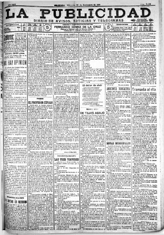 'La publicidad : diario de avisos noticias y telegramas. Eco fiel de la opinión y verdadero defensor de los intereses morales y materiales de Granada y su provincia' - Año XXX Número 8308 (30/11/1910)