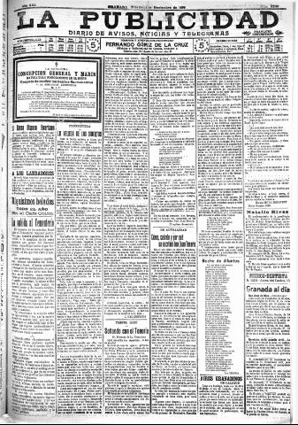 'La publicidad : diario de avisos noticias y telegramas. Eco fiel de la opinión y verdadero defensor de los intereses morales y materiales de Granada y su provincia' - Año XXX Número 8280 (02/11/1910)
