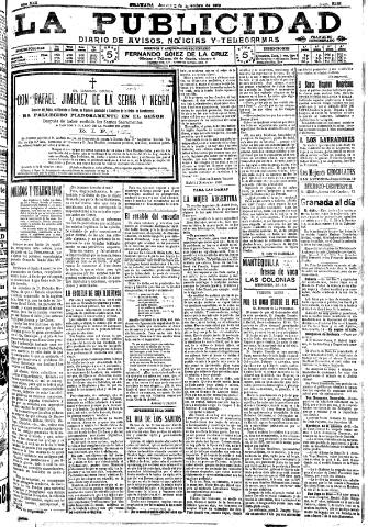 'La publicidad : diario de avisos noticias y telegramas. Eco fiel de la opinión y verdadero defensor de los intereses morales y materiales de Granada y su provincia' - Año XXX Número 8281 (03/11/1910)