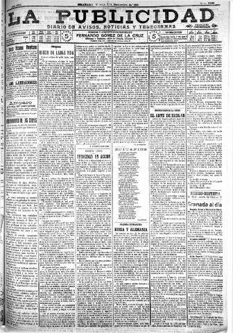 'La publicidad : diario de avisos noticias y telegramas. Eco fiel de la opinión y verdadero defensor de los intereses morales y materiales de Granada y su provincia' - Año XXX Número 8282 (04/11/1910)