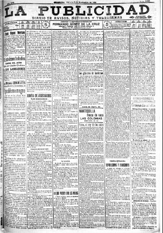 'La publicidad : diario de avisos noticias y telegramas. Eco fiel de la opinión y verdadero defensor de los intereses morales y materiales de Granada y su provincia' - Año XXX Número 8283 (05/11/1910)