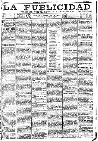 'La publicidad : diario de avisos noticias y telegramas. Eco fiel de la opinión y verdadero defensor de los intereses morales y materiales de Granada y su provincia' - Año XXX Número 8331 (23/12/1910)