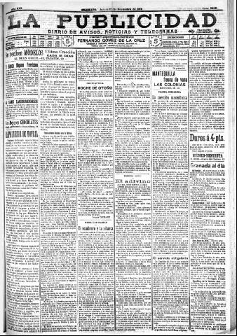 'La publicidad : diario de avisos noticias y telegramas. Eco fiel de la opinión y verdadero defensor de los intereses morales y materiales de Granada y su provincia' - Año XXX Número 8288 (10/11/1910)