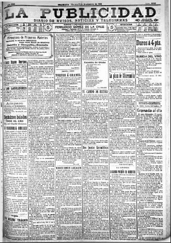 'La publicidad : diario de avisos noticias y telegramas. Eco fiel de la opinión y verdadero defensor de los intereses morales y materiales de Granada y su provincia' - Año XXX Número 8289 (11/11/1910)