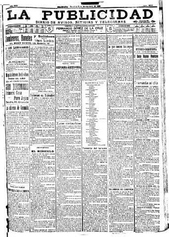 'La publicidad : diario de avisos noticias y telegramas. Eco fiel de la opinión y verdadero defensor de los intereses morales y materiales de Granada y su provincia' - Año XXX Número 8291 (13/11/1910)