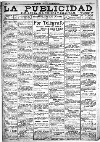 'La publicidad : diario de avisos noticias y telegramas. Eco fiel de la opinión y verdadero defensor de los intereses morales y materiales de Granada y su provincia' - Año XXX Número 8292 (14/11/1910)
