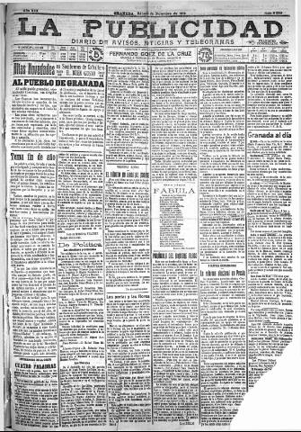 'La publicidad : diario de avisos noticias y telegramas. Eco fiel de la opinión y verdadero defensor de los intereses morales y materiales de Granada y su provincia' - Año XXX Número 8339 (31/12/1910)