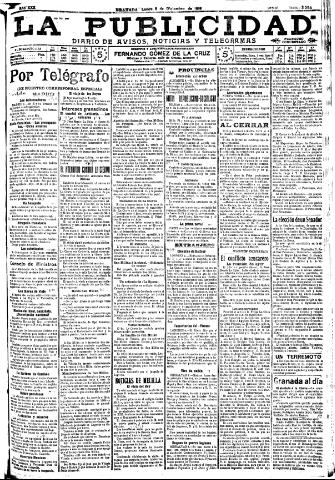 'La publicidad : diario de avisos noticias y telegramas. Eco fiel de la opinión y verdadero defensor de los intereses morales y materiales de Granada y su provincia' - Año XXX Número 8313 (05/12/1910)