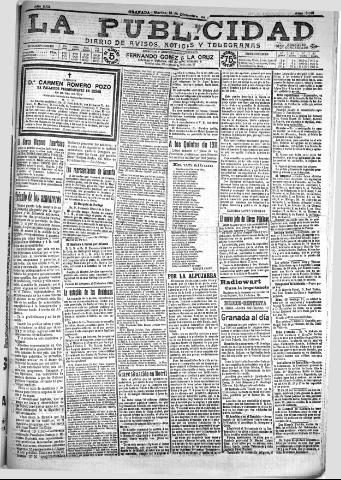 'La publicidad : diario de avisos noticias y telegramas. Eco fiel de la opinión y verdadero defensor de los intereses morales y materiales de Granada y su provincia' - Año XXX Número 8321 (13/12/1910)
