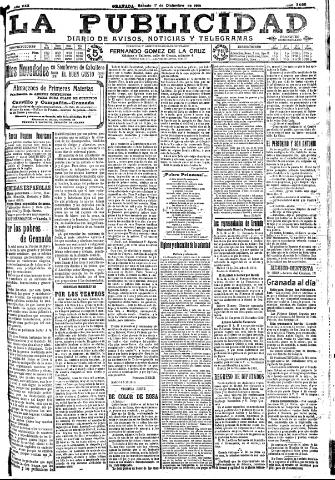 'La publicidad : diario de avisos noticias y telegramas. Eco fiel de la opinión y verdadero defensor de los intereses morales y materiales de Granada y su provincia' - Año XXX Número 8325 (17/12/1910)