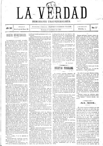 'La verdad : periódico tradicionalista' - Año XIII Número 2 (17/01/1910)