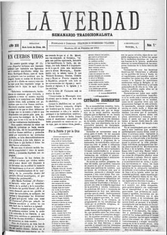 'La verdad : periódico tradicionalista' - Año XIII Número 7 (22/02/1910)