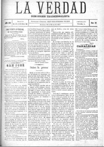 'La verdad : periódico tradicionalista' - Año XIII Número 10 (19/03/1910)