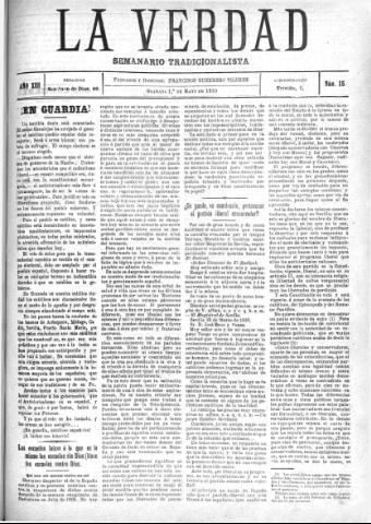 'La verdad : periódico tradicionalista' - Año XIII Número 15 (01/05/1910)