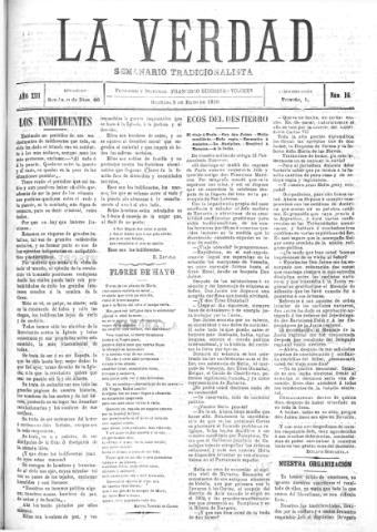 'La verdad : periódico tradicionalista' - Año XIII Número 16 (09/05/1910)
