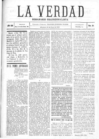 'La verdad : periódico tradicionalista' - Año XIII Número 24 (14/07/1910)