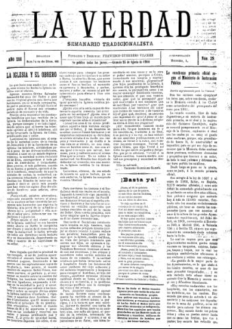 'La verdad : periódico tradicionalista' - Año XIII Número 29 (25/08/1910)