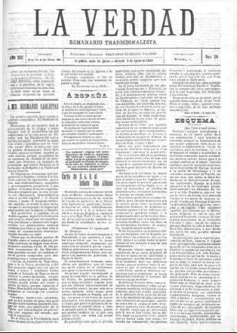 'La verdad : periódico tradicionalista' - Año XIII Número 30 (03/08/1910)