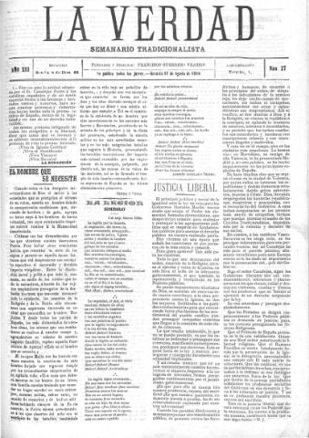 'La verdad : periódico tradicionalista' - Año XIII Número 27 (11/08/1910)