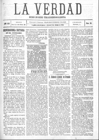 'La verdad : periódico tradicionalista' - Año XIII Número 36 (25/10/1910)